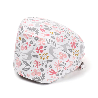 1PC Cotton Scrub Cap Adjustable Elastic Printing Hat Bouffant Head Cover Kitchen Hat With Sweatband Hair Accessories for Unisex