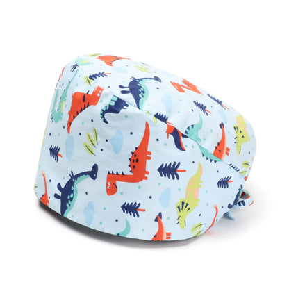 1PC Cotton Scrub Cap Adjustable Elastic Printing Hat Bouffant Head Cover Kitchen Hat With Sweatband Hair Accessories for Unisex