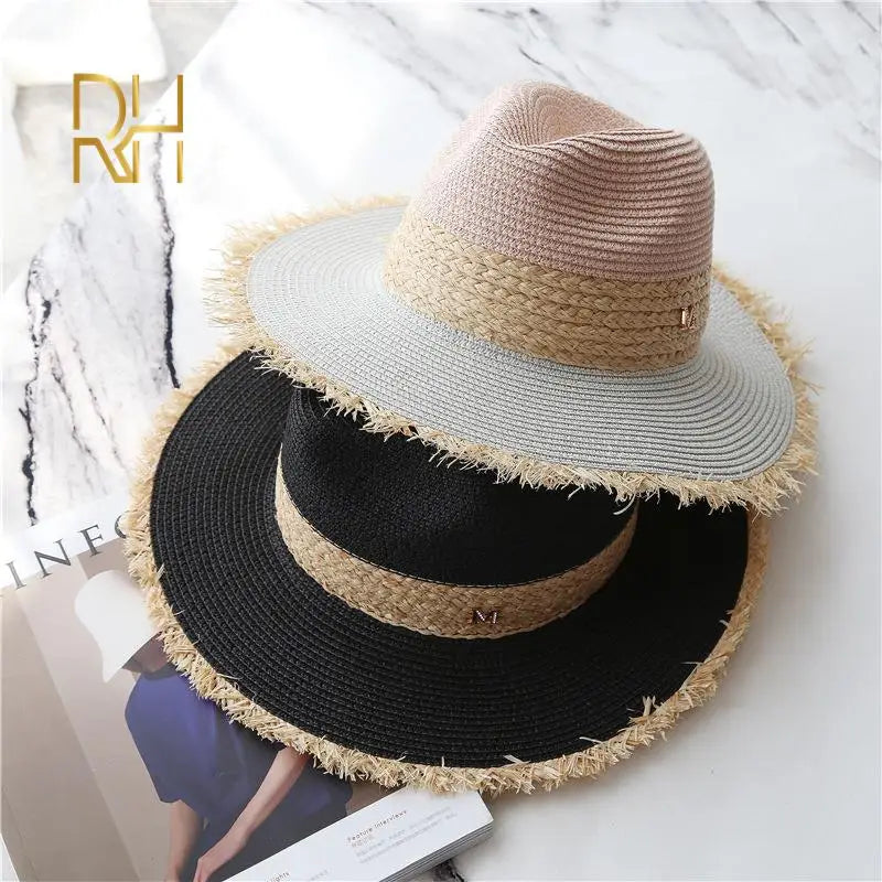 Summer Cowboy Cap Casual Sun Hats For Women Fashion Letter M Jazz Straw For Men Beach Straw Panama Hat Wholesale RH