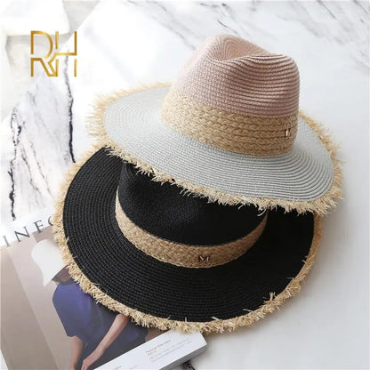Summer Cowboy Cap Casual Sun Hats For Women Fashion Letter M Jazz Straw For Men Beach Straw Panama Hat Wholesale RH