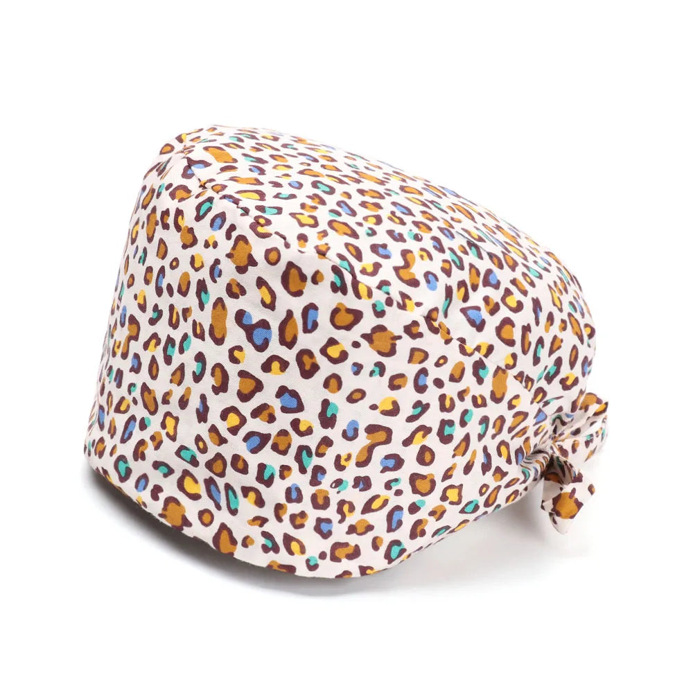 1PC Cotton Scrub Cap Adjustable Elastic Printing Hat Bouffant Head Cover Kitchen Hat With Sweatband Hair Accessories for Unisex