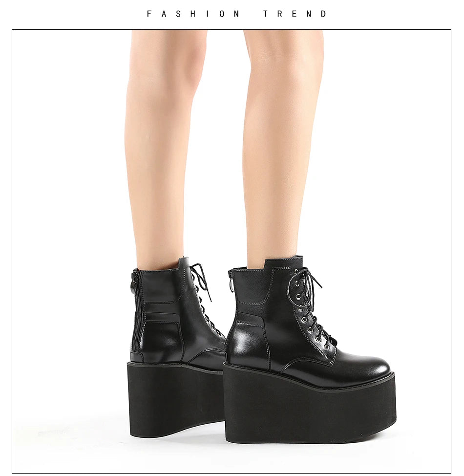 Gdgydh Big Size 43 Platform High Heels Cosplay Fashionable Autumn Ankle Boots Platform Women Wedges Heels Model Catwalk Shoes