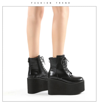Gdgydh Big Size 43 Platform High Heels Cosplay Fashionable Autumn Ankle Boots Platform Women Wedges Heels Model Catwalk Shoes