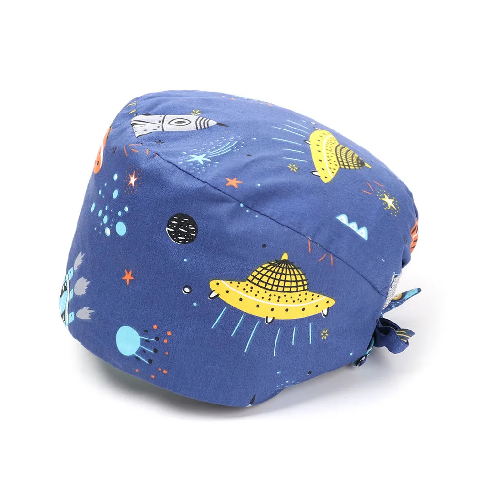 1PC Cotton Scrub Cap Adjustable Elastic Printing Hat Bouffant Head Cover Kitchen Hat With Sweatband Hair Accessories for Unisex
