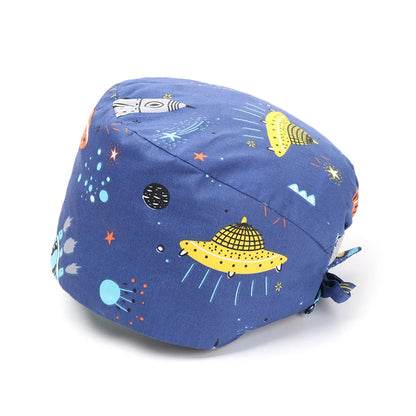 1PC Cotton Scrub Cap Adjustable Elastic Printing Hat Bouffant Head Cover Kitchen Hat With Sweatband Hair Accessories for Unisex