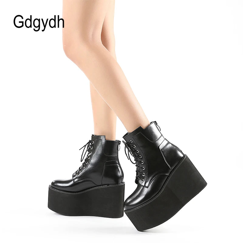 Gdgydh Big Size 43 Platform High Heels Cosplay Fashionable Autumn Ankle Boots Platform Women Wedges Heels Model Catwalk Shoes