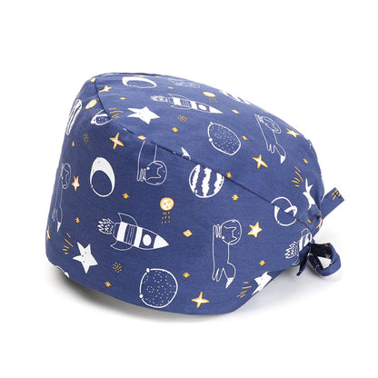 1PC Cotton Scrub Cap Adjustable Elastic Printing Hat Bouffant Head Cover Kitchen Hat With Sweatband Hair Accessories for Unisex