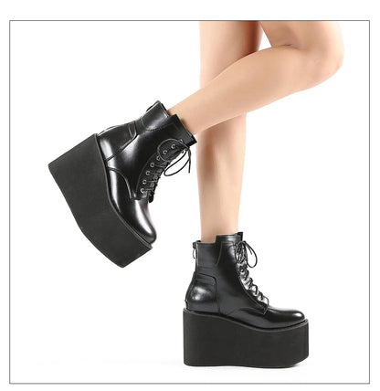 Gdgydh Big Size 43 Platform High Heels Cosplay Fashionable Autumn Ankle Boots Platform Women Wedges Heels Model Catwalk Shoes