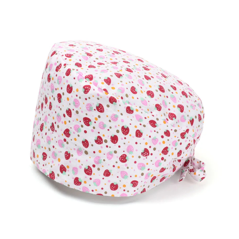 1PC Cotton Scrub Cap Adjustable Elastic Printing Hat Bouffant Head Cover Kitchen Hat With Sweatband Hair Accessories for Unisex