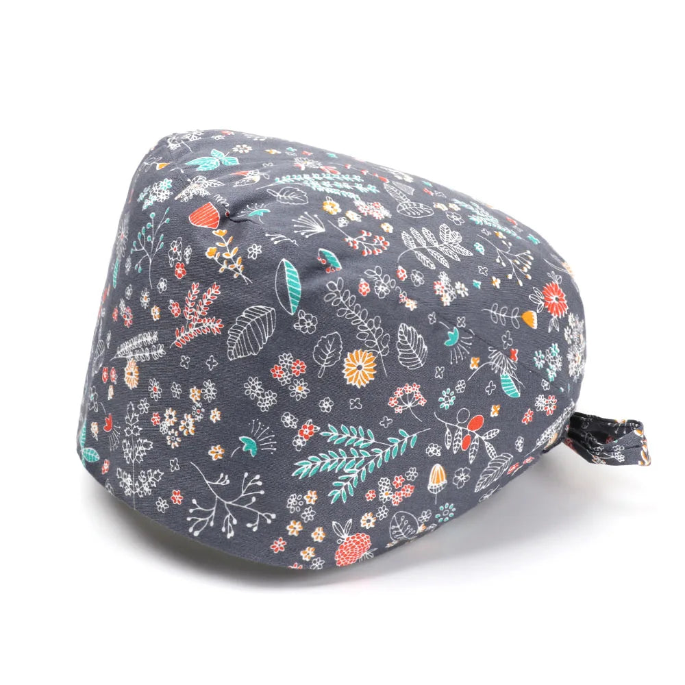 1PC Cotton Scrub Cap Adjustable Elastic Printing Hat Bouffant Head Cover Kitchen Hat With Sweatband Hair Accessories for Unisex
