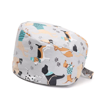 1PC Cotton Scrub Cap Adjustable Elastic Printing Hat Bouffant Head Cover Kitchen Hat With Sweatband Hair Accessories for Unisex