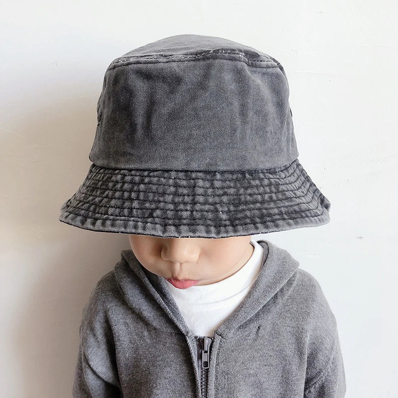 Washed Denim Bucket Hat Kids Wide Brim Cotton Fisherman Hat Girls Boys Summer Panama Sun Hat Outdoor Beach Fishing Cap