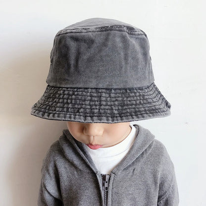 Washed Denim Bucket Hat Kids Wide Brim Cotton Fisherman Hat Girls Boys Summer Panama Sun Hat Outdoor Beach Fishing Cap