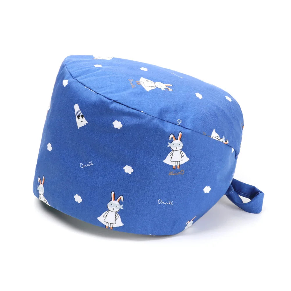 1PC Cotton Scrub Cap Adjustable Elastic Printing Hat Bouffant Head Cover Kitchen Hat With Sweatband Hair Accessories for Unisex