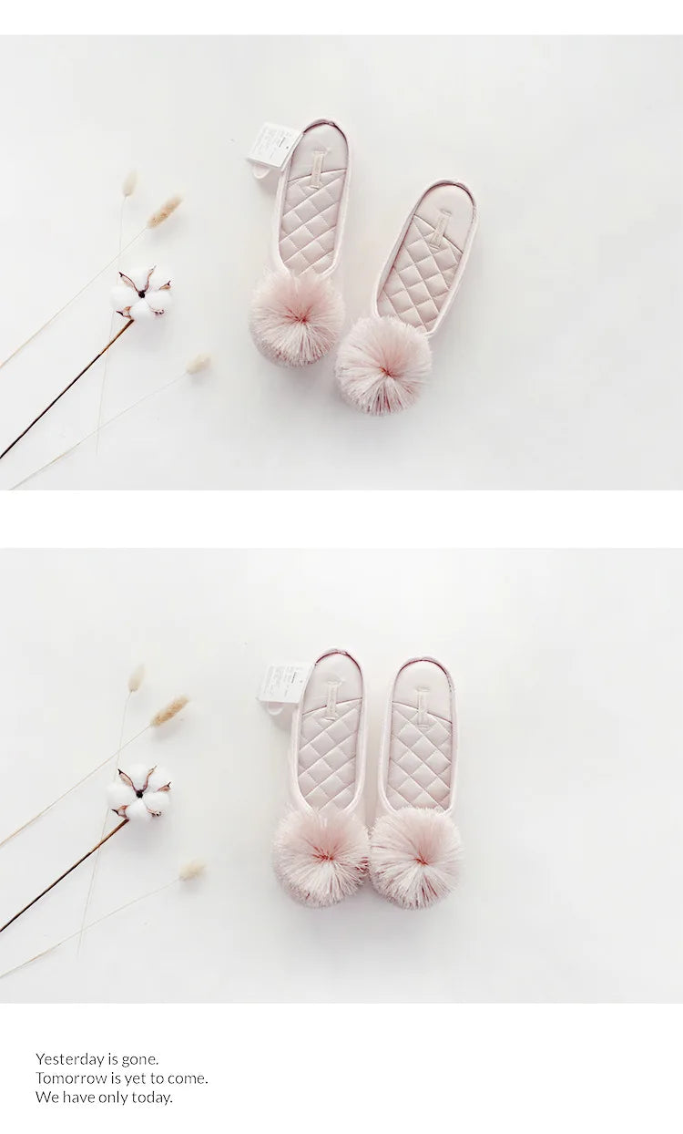 GKTINOO Autumn Winter Warm Women Home Slippers Soft Non-slip Indoor Shoes Cute House Slip On Flat Slides Ladies Fur Slippers