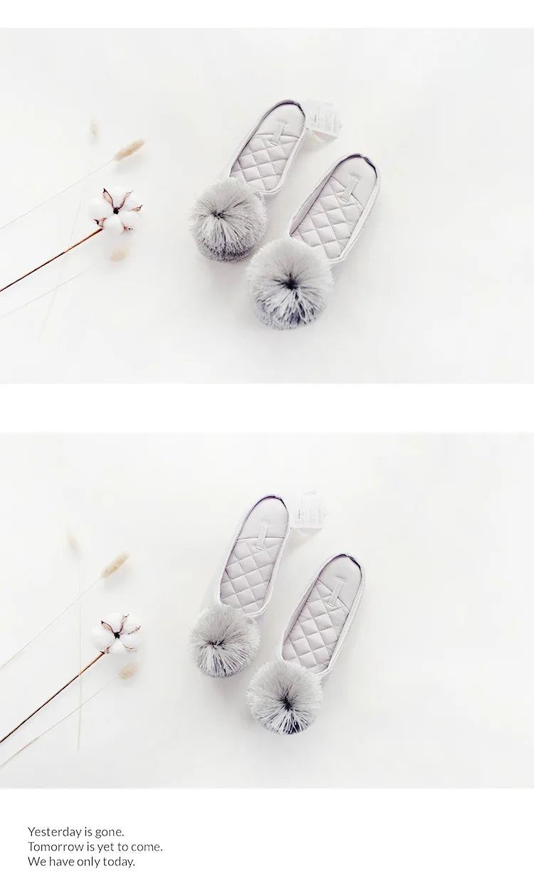 GKTINOO Autumn Winter Warm Women Home Slippers Soft Non-slip Indoor Shoes Cute House Slip On Flat Slides Ladies Fur Slippers