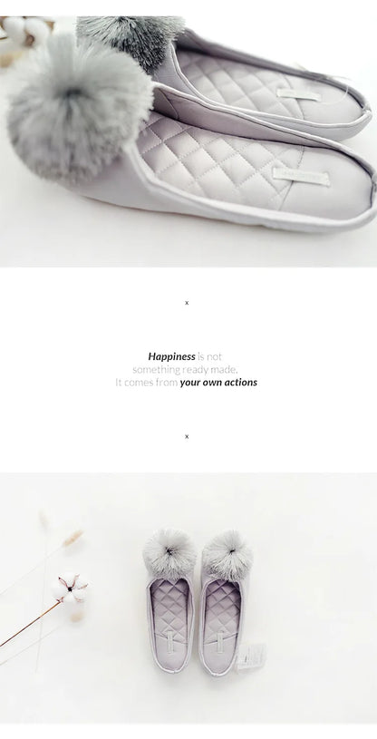 GKTINOO Autumn Winter Warm Women Home Slippers Soft Non-slip Indoor Shoes Cute House Slip On Flat Slides Ladies Fur Slippers