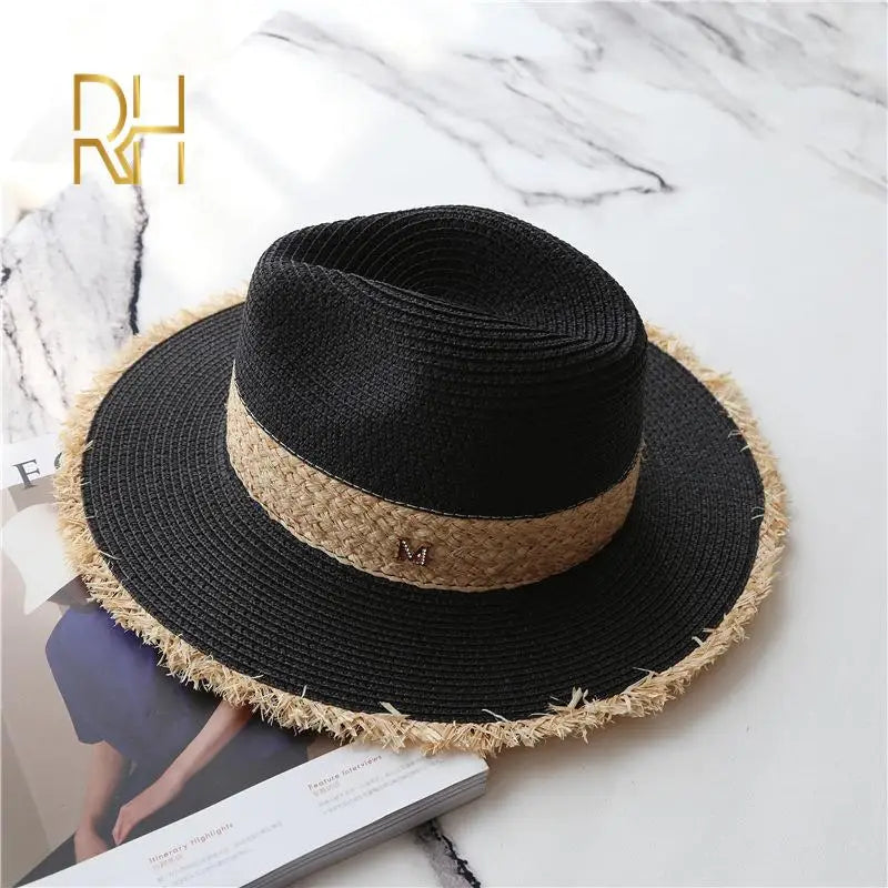 Summer Cowboy Cap Casual Sun Hats For Women Fashion Letter M Jazz Straw For Men Beach Straw Panama Hat Wholesale RH
