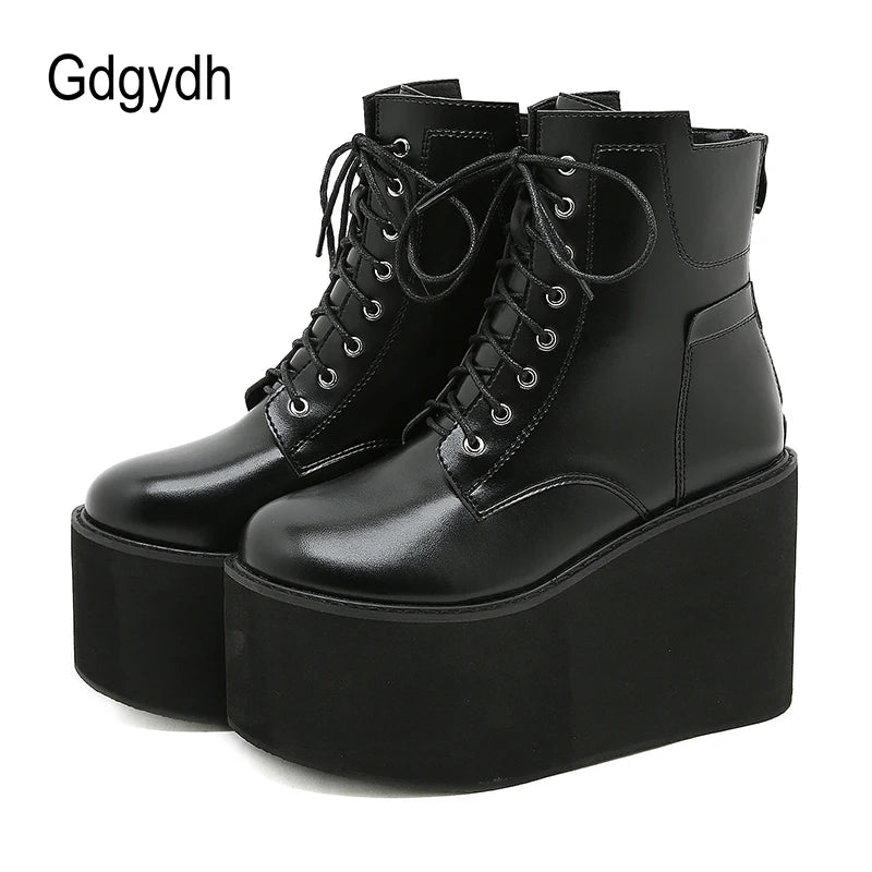 Gdgydh Big Size 43 Platform High Heels Cosplay Fashionable Autumn Ankle Boots Platform Women Wedges Heels Model Catwalk Shoes
