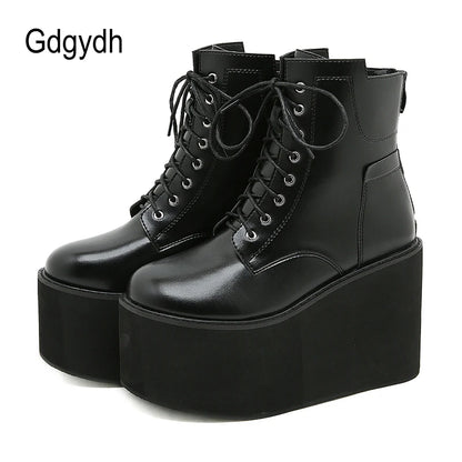 Gdgydh Big Size 43 Platform High Heels Cosplay Fashionable Autumn Ankle Boots Platform Women Wedges Heels Model Catwalk Shoes