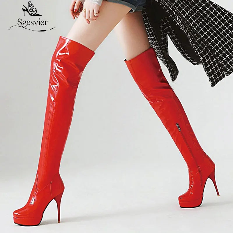 Fashion Thigh High Boots Women Autumn Winter Sexy Platform High Heels Over Knee Boots Fetish Red White Shoes Woman Plus Size 48
