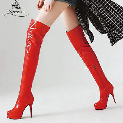 Fashion Thigh High Boots Women Autumn Winter Sexy Platform High Heels Over Knee Boots Fetish Red White Shoes Woman Plus Size 48