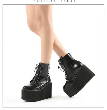 Gdgydh Big Size 43 Platform High Heels Cosplay Fashionable Autumn Ankle Boots Platform Women Wedges Heels Model Catwalk Shoes