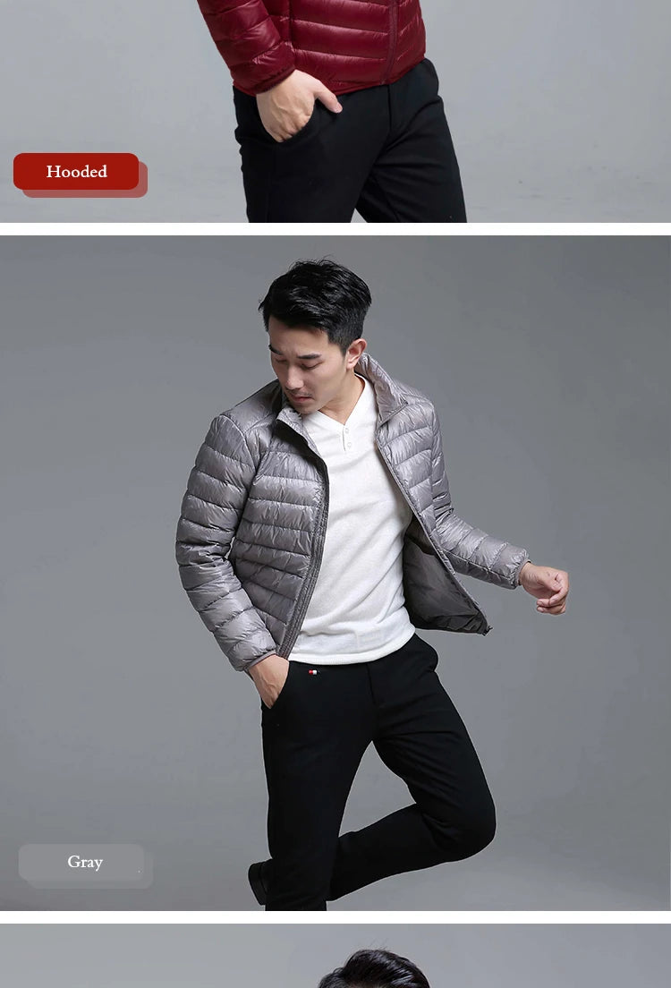 Men's All-Season Ultra Lightweight Packable Down Jacket Water and Wind-Resistant Breathable Coat Big Size Men Hoodies Jackets