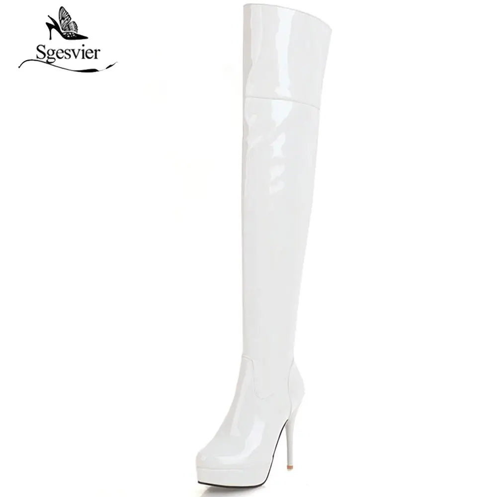 Fashion Thigh High Boots Women Autumn Winter Sexy Platform High Heels Over Knee Boots Fetish Red White Shoes Woman Plus Size 48
