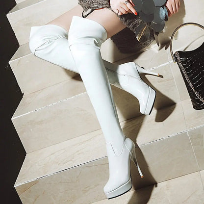 Fashion Thigh High Boots Women Autumn Winter Sexy Platform High Heels Over Knee Boots Fetish Red White Shoes Woman Plus Size 48
