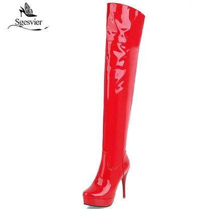 Fashion Thigh High Boots Women Autumn Winter Sexy Platform High Heels Over Knee Boots Fetish Red White Shoes Woman Plus Size 48