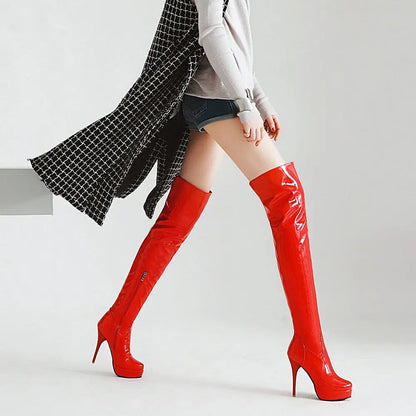 Fashion Thigh High Boots Women Autumn Winter Sexy Platform High Heels Over Knee Boots Fetish Red White Shoes Woman Plus Size 48