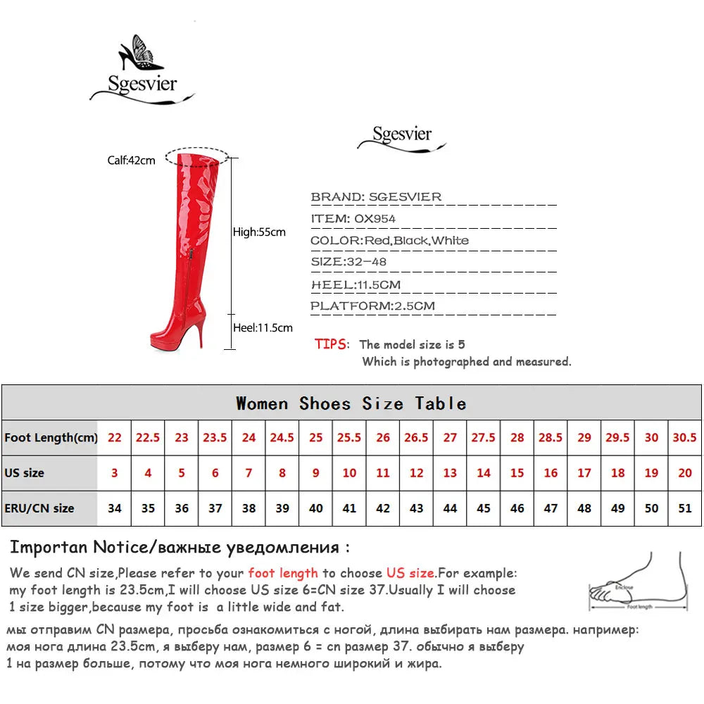 Fashion Thigh High Boots Women Autumn Winter Sexy Platform High Heels Over Knee Boots Fetish Red White Shoes Woman Plus Size 48