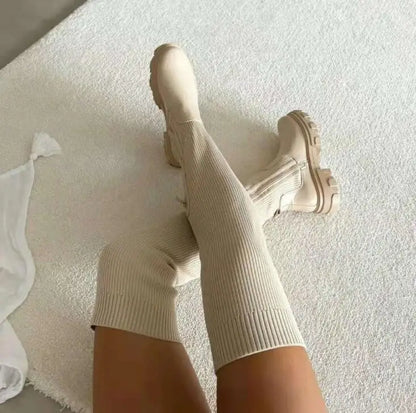 Women's Over The Knee Boots Stretch Knitted 2025 Autumn Fashion Female Platform Boot Splicing Ladies Sock Shoes Woman Long Boots