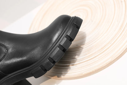 Krazing Pot Big Size Cow Leather Stretch Over-the-knee Boots Platform Round Toe High Heels Winter Women Warm Thigh High Boots