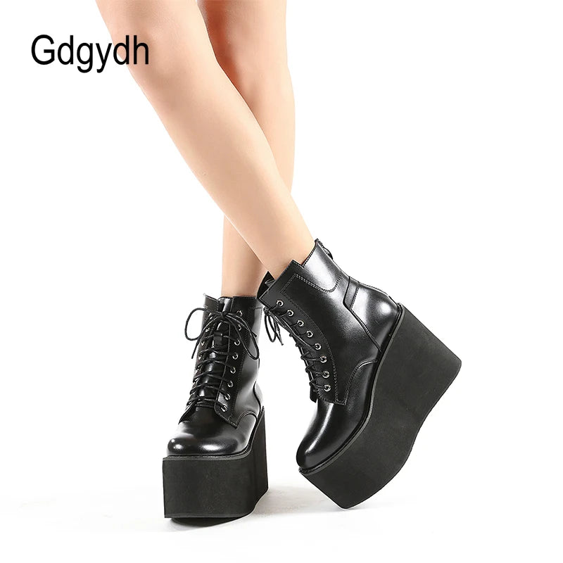 Gdgydh Big Size 43 Platform High Heels Cosplay Fashionable Autumn Ankle Boots Platform Women Wedges Heels Model Catwalk Shoes