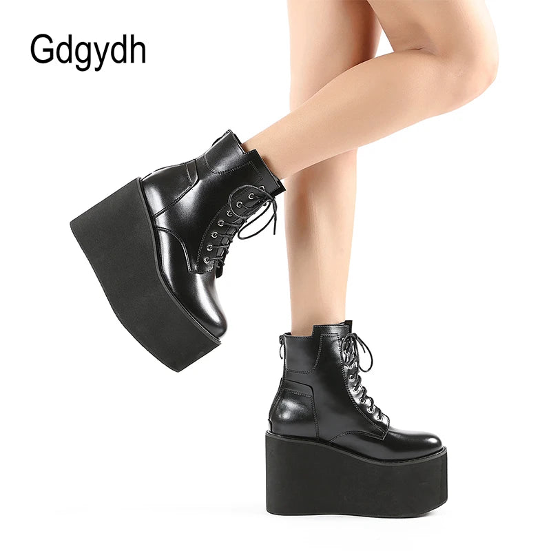 Gdgydh Big Size 43 Platform High Heels Cosplay Fashionable Autumn Ankle Boots Platform Women Wedges Heels Model Catwalk Shoes