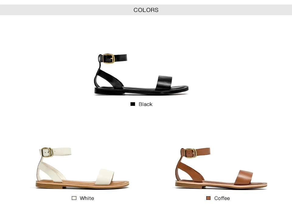 BeauToday Sandals Women Genuine Cow Leather Wraparound Ankle Strap Metal Buckle Female Outdoor Summer Flat Shoes Handmade 32344