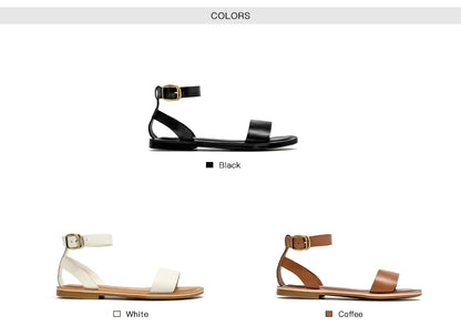 BeauToday Sandals Women Genuine Cow Leather Wraparound Ankle Strap Metal Buckle Female Outdoor Summer Flat Shoes Handmade 32344