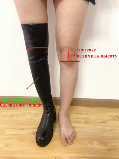 Krazing Pot Big Size Cow Leather Stretch Over-the-knee Boots Platform Round Toe High Heels Winter Women Warm Thigh High Boots