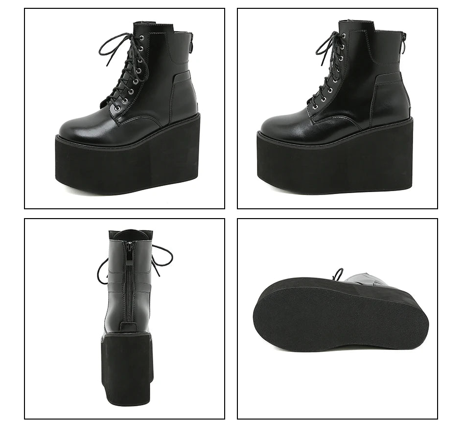 Gdgydh Big Size 43 Platform High Heels Cosplay Fashionable Autumn Ankle Boots Platform Women Wedges Heels Model Catwalk Shoes
