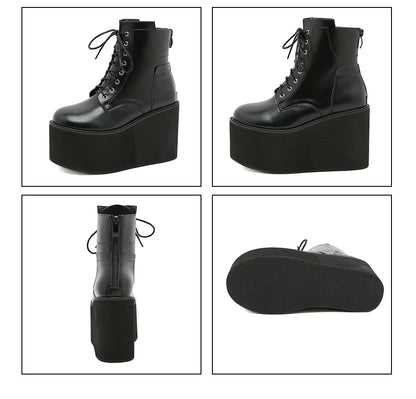 Gdgydh Big Size 43 Platform High Heels Cosplay Fashionable Autumn Ankle Boots Platform Women Wedges Heels Model Catwalk Shoes
