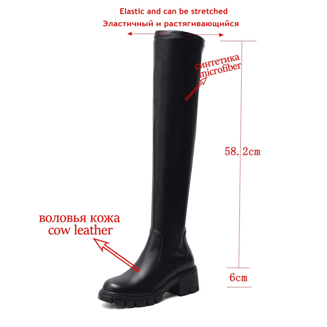 Krazing Pot Big Size Cow Leather Stretch Over-the-knee Boots Platform Round Toe High Heels Winter Women Warm Thigh High Boots