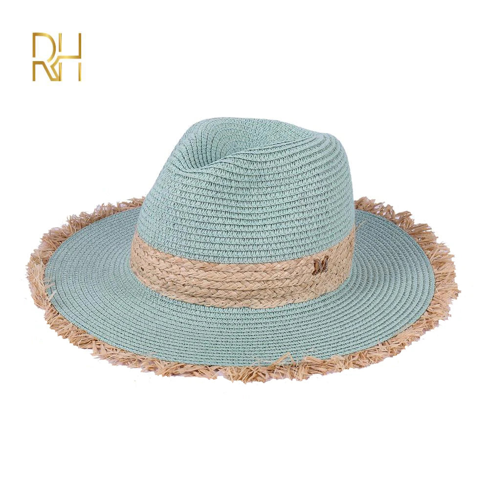 Summer Cowboy Cap Casual Sun Hats For Women Fashion Letter M Jazz Straw For Men Beach Straw Panama Hat Wholesale RH