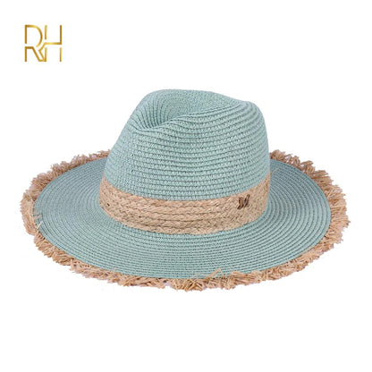 Summer Cowboy Cap Casual Sun Hats For Women Fashion Letter M Jazz Straw For Men Beach Straw Panama Hat Wholesale RH