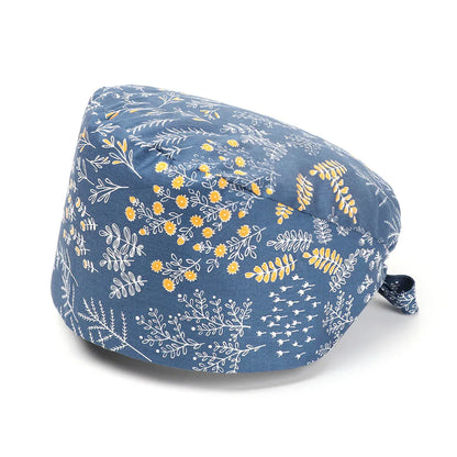1PC Cotton Scrub Cap Adjustable Elastic Printing Hat Bouffant Head Cover Kitchen Hat With Sweatband Hair Accessories for Unisex