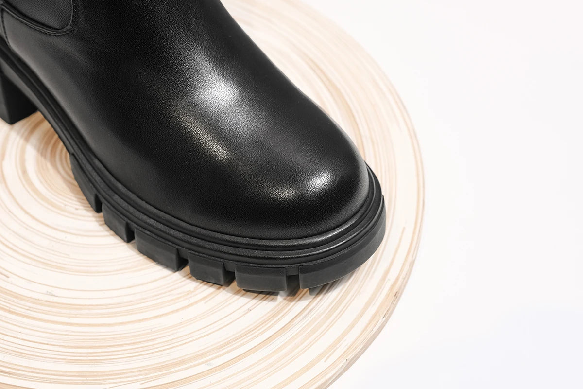 Krazing Pot Big Size Cow Leather Stretch Over-the-knee Boots Platform Round Toe High Heels Winter Women Warm Thigh High Boots