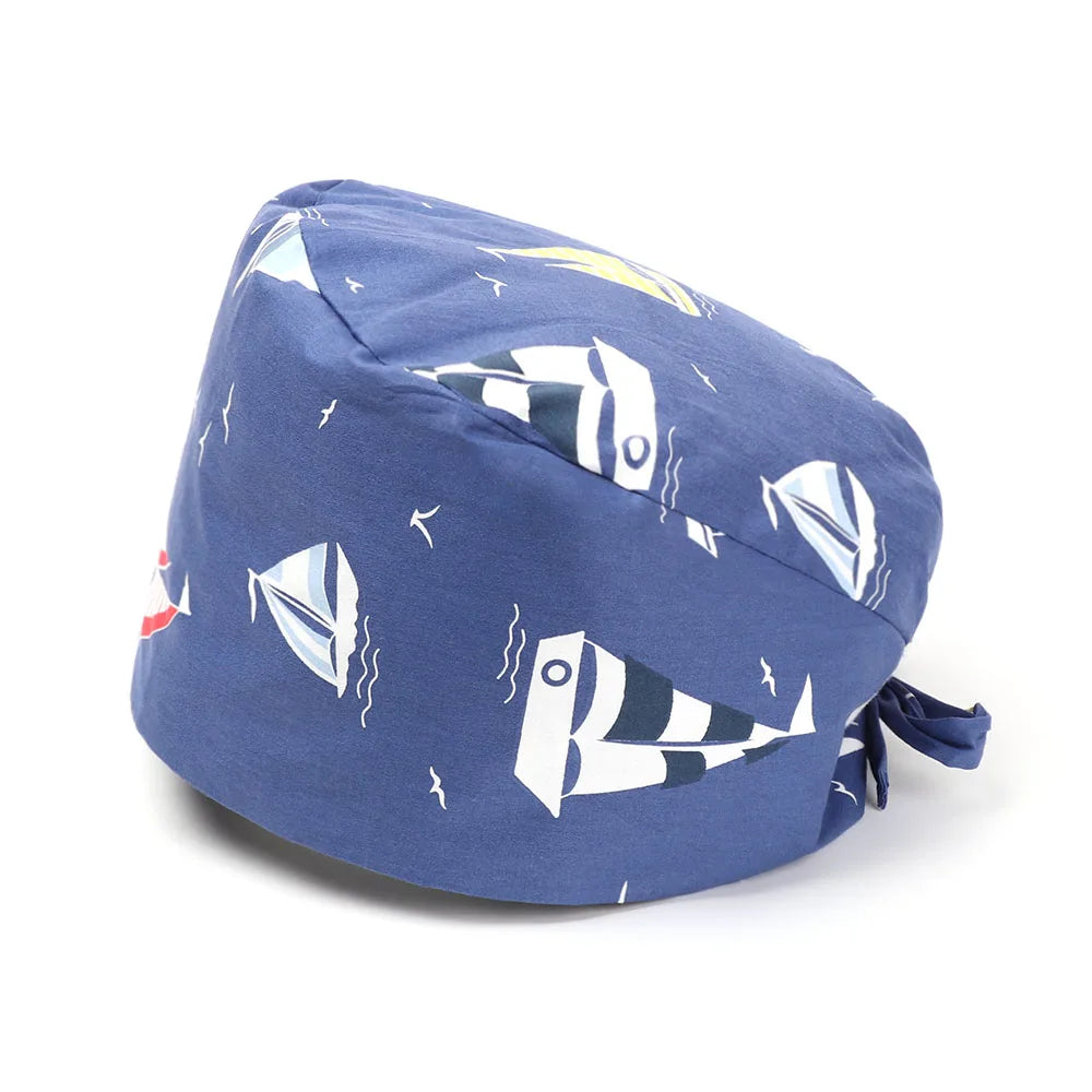 1PC Cotton Scrub Cap Adjustable Elastic Printing Hat Bouffant Head Cover Kitchen Hat With Sweatband Hair Accessories for Unisex