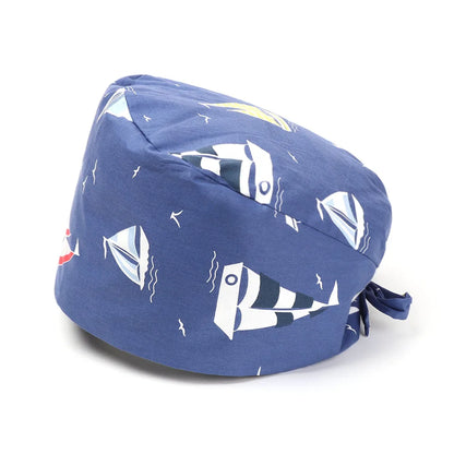 1PC Cotton Scrub Cap Adjustable Elastic Printing Hat Bouffant Head Cover Kitchen Hat With Sweatband Hair Accessories for Unisex
