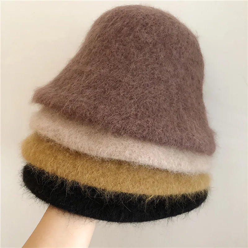Good Angola Long Rabbit Fur Fisherman Bucket Hat Winter Fashion Soft Warm Wool Basin Cap Foldable Women Gift